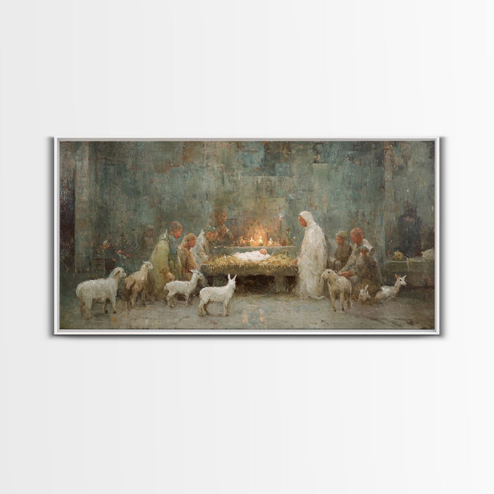 Shepherds At Dawn, Framed Canvas Print, Christian Wall Art, Christian Art Canvas, Jesus Painting, Christian Christmas Art, Christian Art