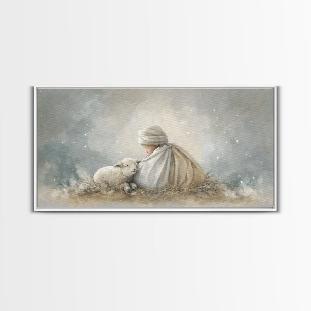 Blessed Night Watch, Framed Canvas Print, Christian Christmas Art, Christian Wall Art, Christian Art Canvas, Jesus Painting, Christmas Art