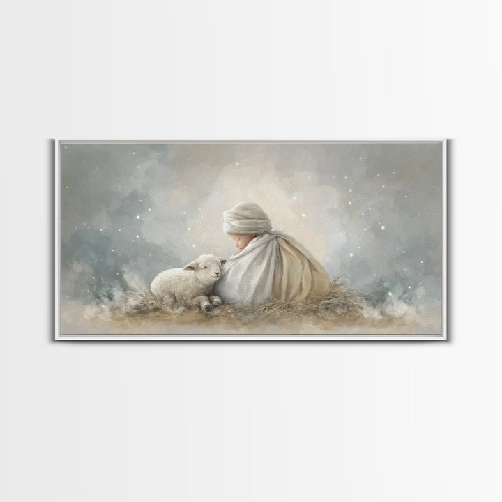 Blessed Night Watch, Framed Canvas Print, Christian Christmas Art, Christian Wall Art, Christian Art Canvas, Jesus Painting, Christmas Art