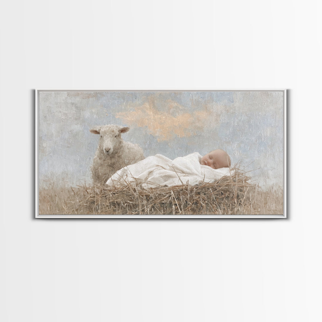 Little Lamb Grace – Framed Canvas Print – Christian Art Canvas – Jesus Painting – Christian Christmas Art – Christian Wall Art – Canvas