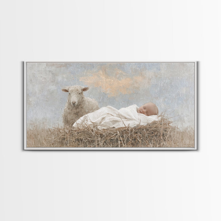 Little Lamb Grace – Framed Canvas Print – Christian Art Canvas – Jesus Painting – Christian Christmas Art – Christian Wall Art – Canvas