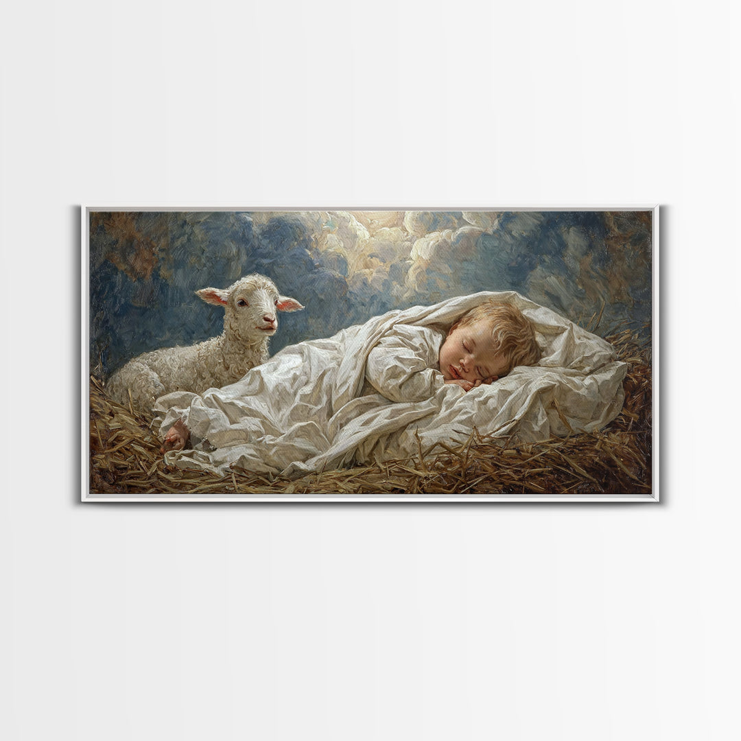 Peaceful Cradle Sky | Framed Canvas Print | Christian Wall Art | Jesus Painting | Christian Art Canvas | Christian Christmas Art