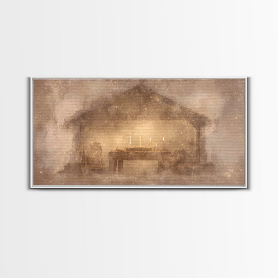 Bethlehem Shelter Calm – Framed Canvas Print – Christian Art Canvas – Christian Christmas Art – Christmas Wall Art – Christian Decor – Subt