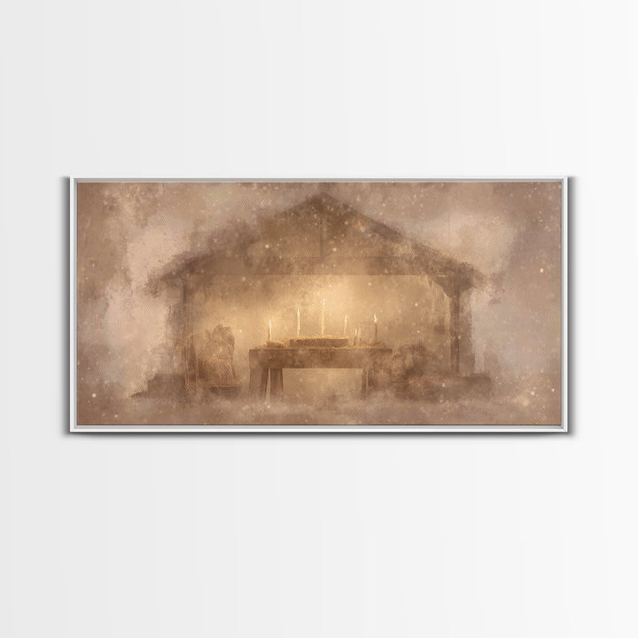 Bethlehem Shelter Calm – Framed Canvas Print – Christian Art Canvas – Christian Christmas Art – Christmas Wall Art – Christian Decor – Subt