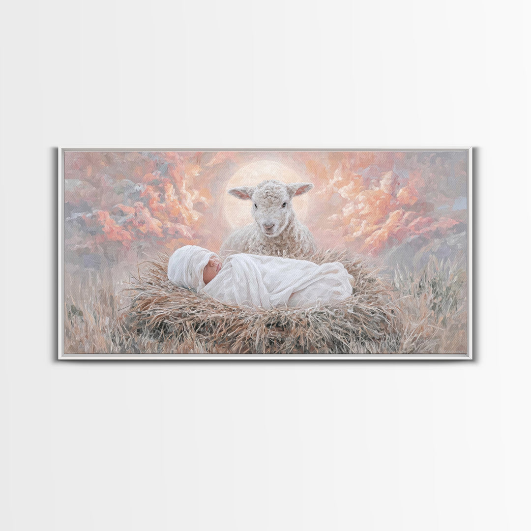 Holy Morning Light, Framed Canvas Print, Christian Art Canvas, Jesus Painting, Christian Wall Art, Christian Christmas Art, Christmas Art
