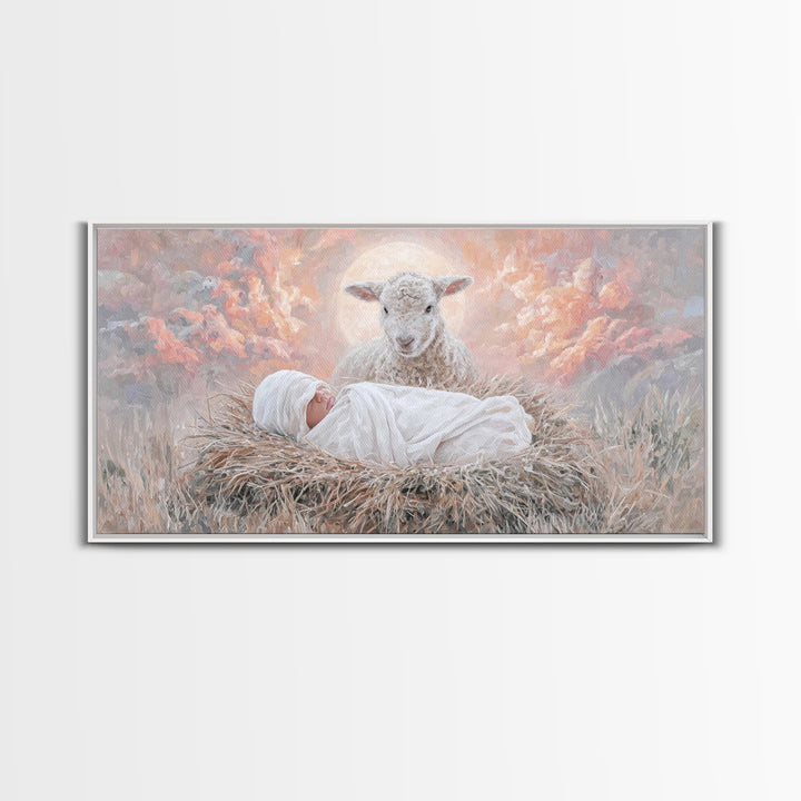 Holy Morning Light, Framed Canvas Print, Christian Art Canvas, Jesus Painting, Christian Wall Art, Christian Christmas Art, Christmas Art