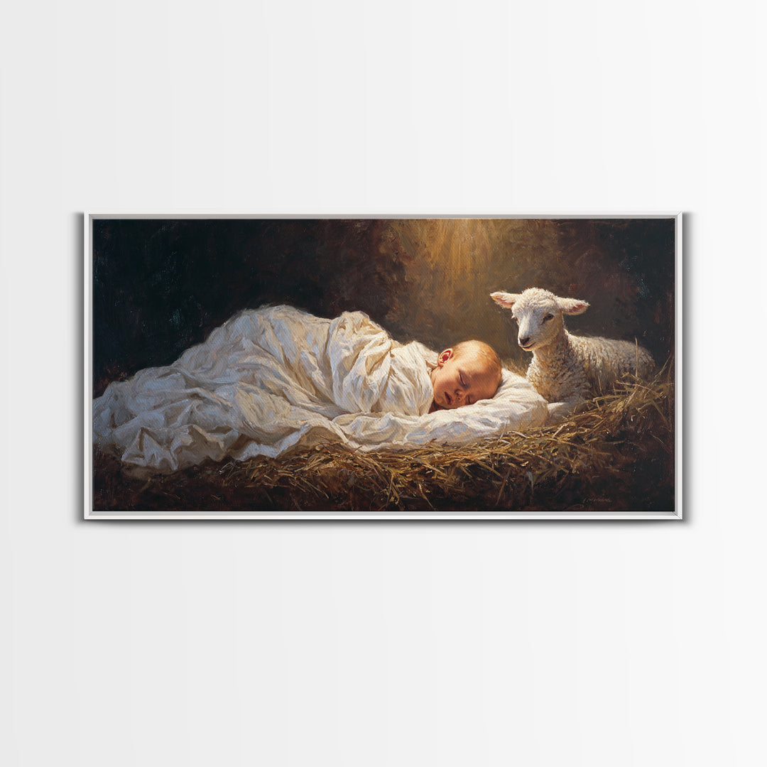 Silent Manger Light | Framed Canvas Print | Christian Art Canvas | Christmas Wall Art | Jesus Painting | Modern Christian Art | Christian G