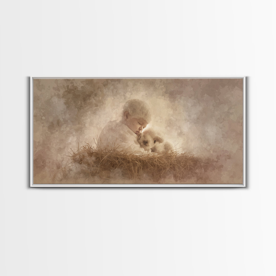 Divine Cradle Peace, Framed Canvas Print, Christian Christmas Art, Christian Wall Art, Jesus Painting, Christian Art Canvas, Christmas Deco