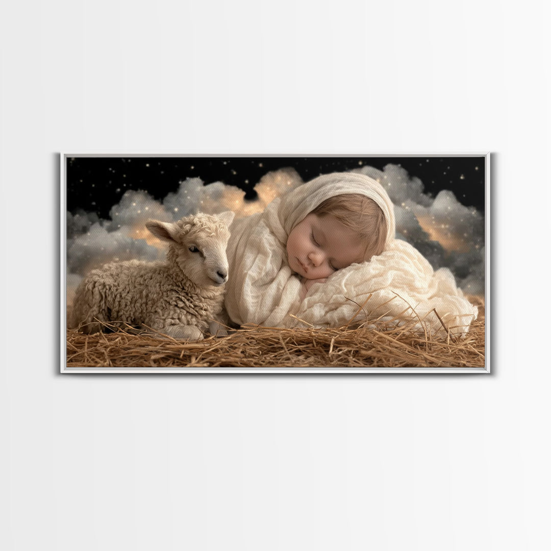 Starry Manger Grace | Framed Canvas Print | Christian Wall Art | Christian Art Canvas | Jesus Christmas Art | Christmas Art Work | Christia