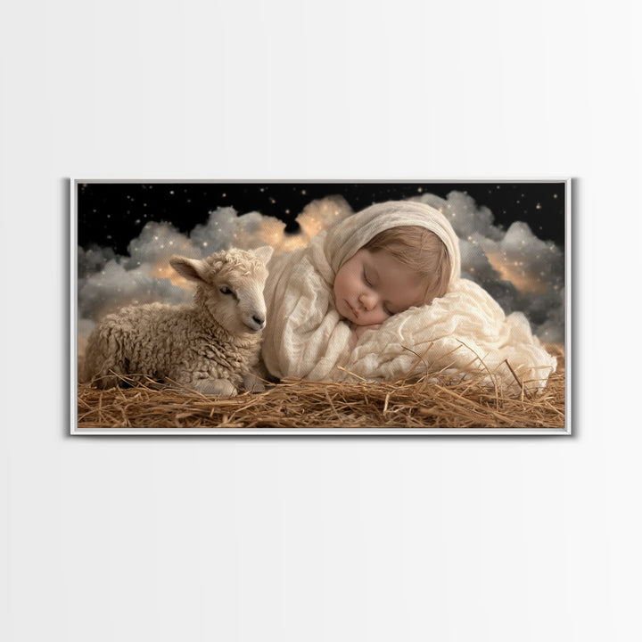 Starry Manger Grace | Framed Canvas Print | Christian Wall Art | Christian Art Canvas | Jesus Christmas Art | Christmas Art Work | Christia