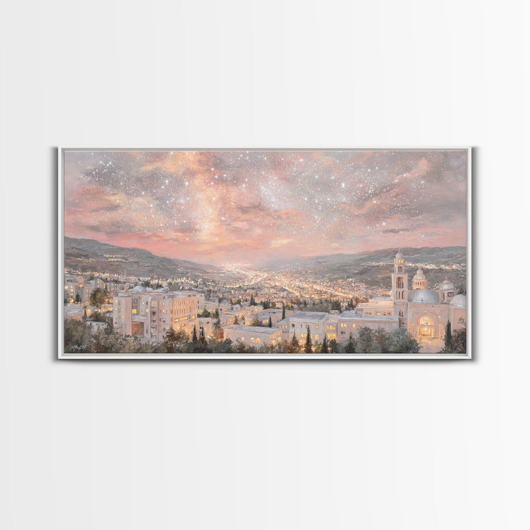 City of Promise, Framed Canvas Print, Christian Wall Art, Christian Art Canvas, Christmas Art Prints, Christian Christmas Decor, Modern Chr