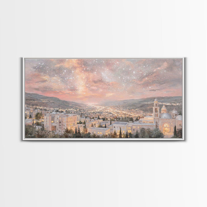 City of Promise, Framed Canvas Print, Christian Wall Art, Christian Art Canvas, Christmas Art Prints, Christian Christmas Decor, Modern Chr