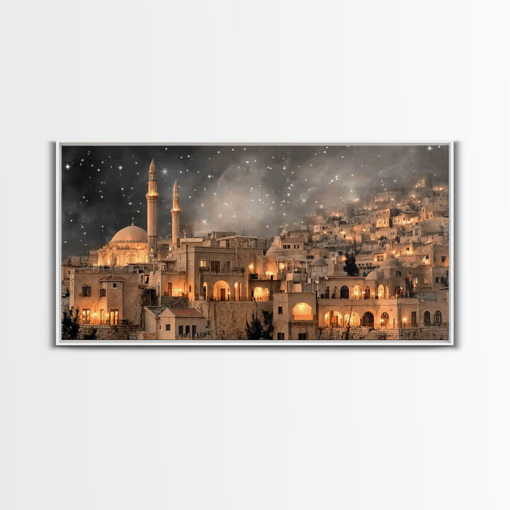 Holy Night Skyline | Framed Canvas Print | Christian Art Canvas | Christmas Wall Art | Christian Christmas Art | Vintage Christmas Art | Ch