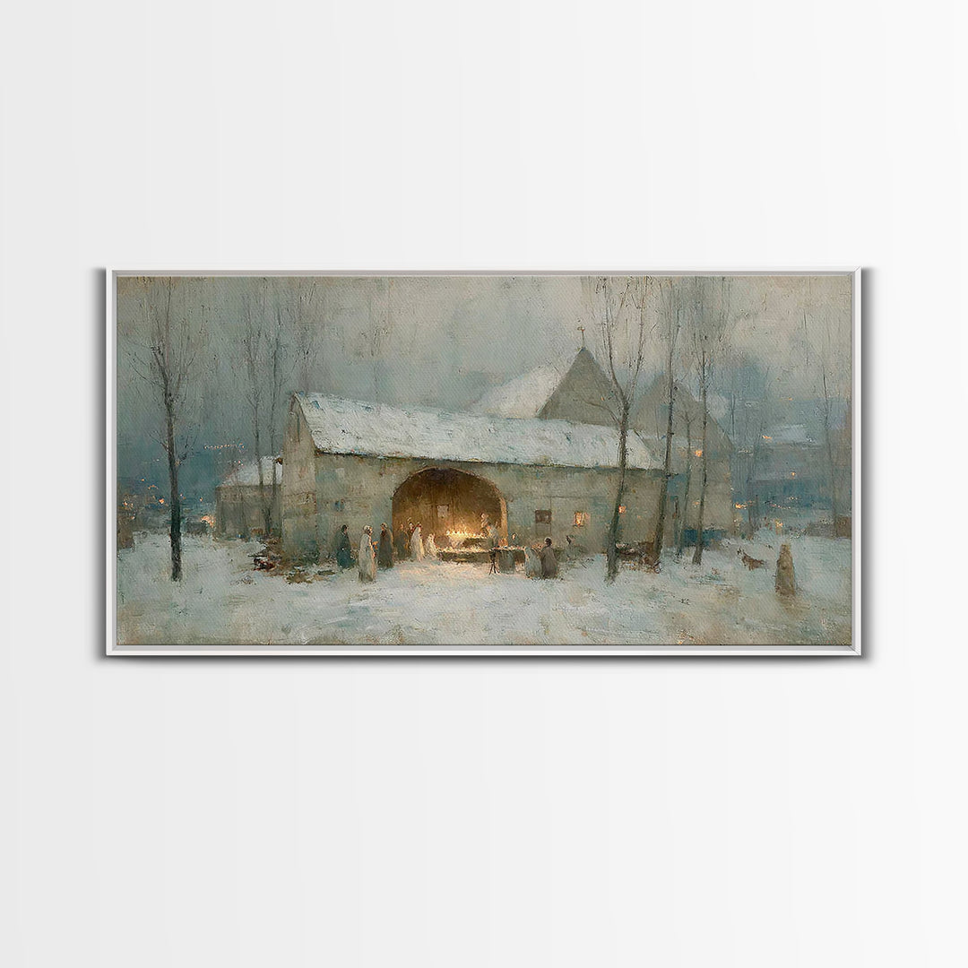 Snowbound Gathering Light | Framed Canvas Print | Christmas Art | Christian Wall Art | Vintage Christmas Art | Christian Art Canvas | Chris