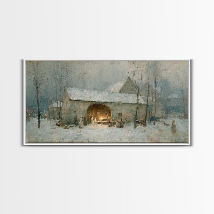 Snowbound Gathering Light | Framed Canvas Print | Christmas Art | Christian Wall Art | Vintage Christmas Art | Christian Art Canvas | Chris
