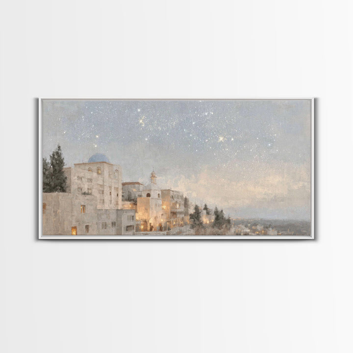 Dawn Over Bethlehem, Framed Canvas Print, Christian Wall Art, Christian Christmas Art, Christian Art Canvas, Christmas Wall Art, Modern Chr