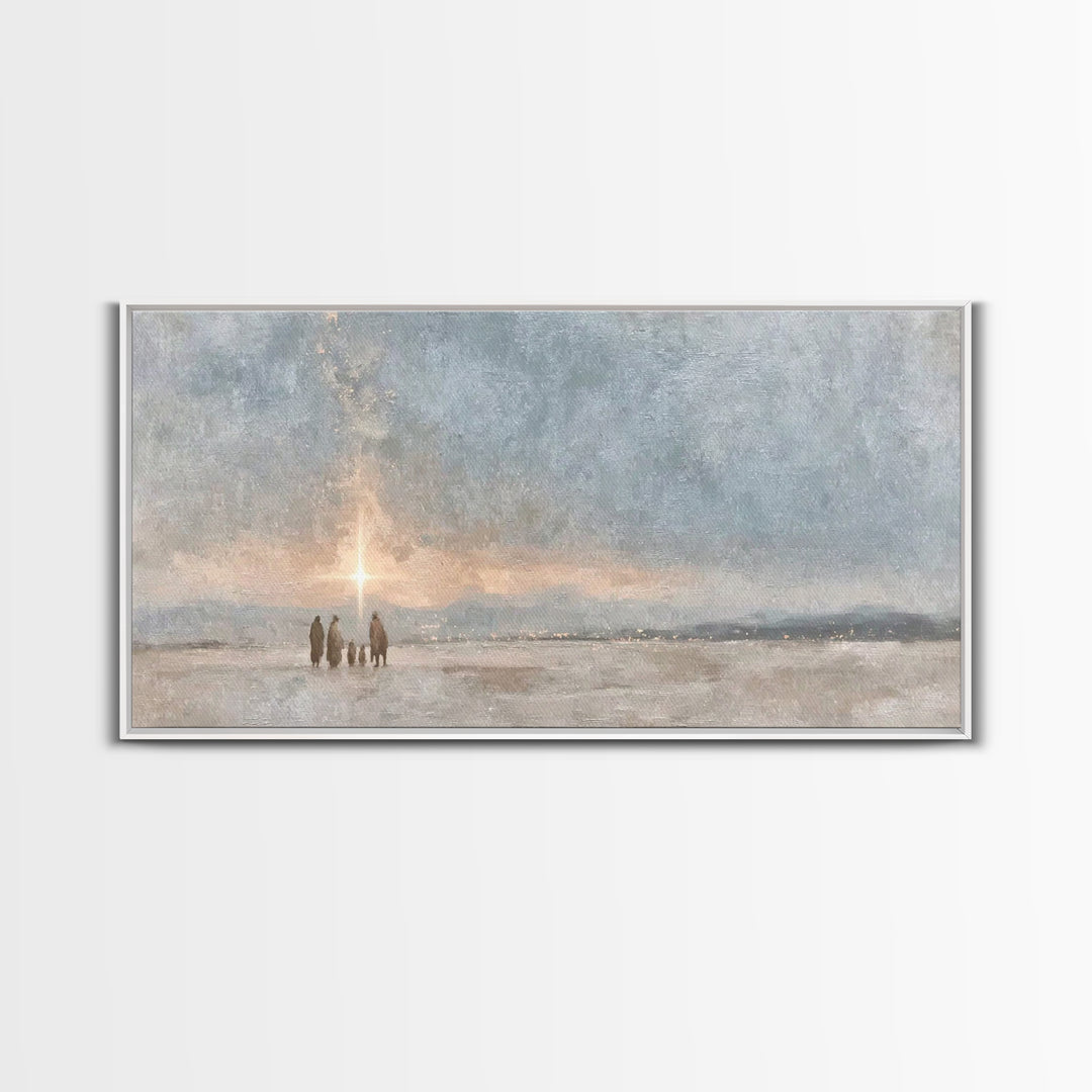 Starlit Pilgrimage | Framed Canvas Print | Christmas Art Prints | Christian Wall Art | Christian Art Canvas | Moody Christmas Art | Christi