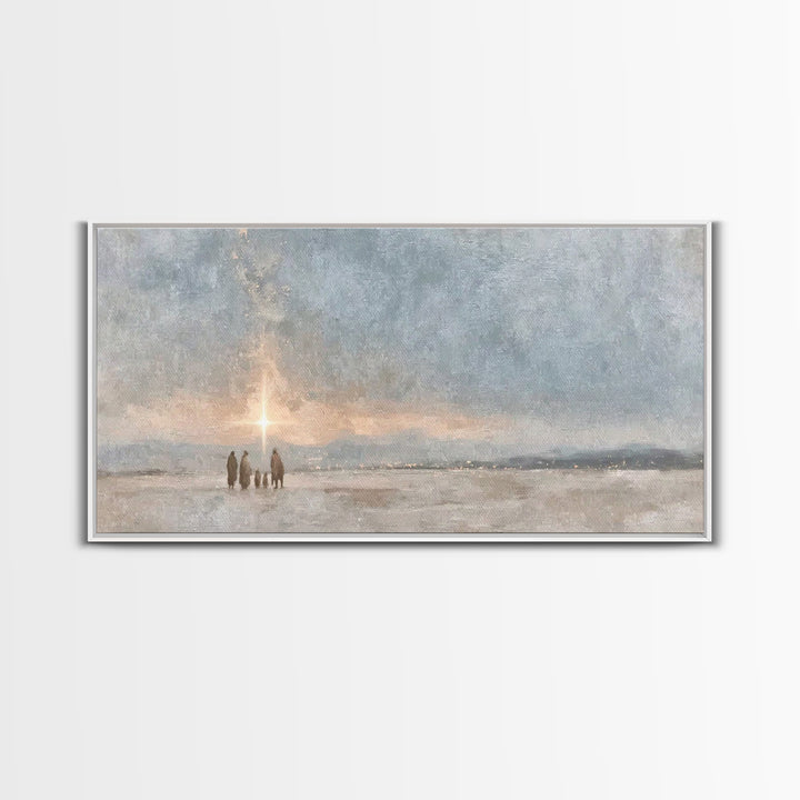 Starlit Pilgrimage | Framed Canvas Print | Christmas Art Prints | Christian Wall Art | Christian Art Canvas | Moody Christmas Art | Christi