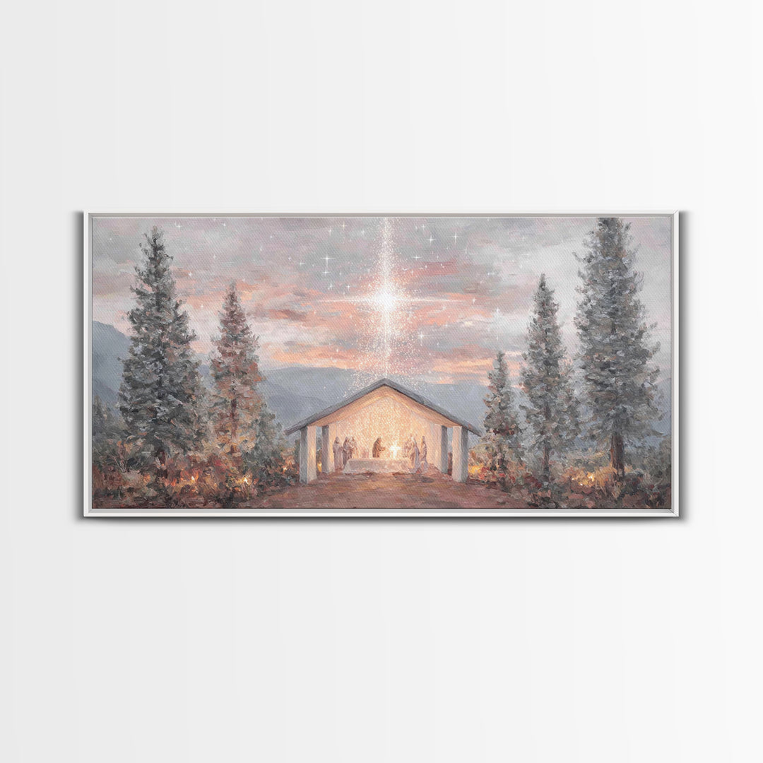 Nativity Light Rising – Framed Canvas Print – Christian Christmas Art – Christmas Wall Art – Christian Art Canvas – Christian Paintings – F