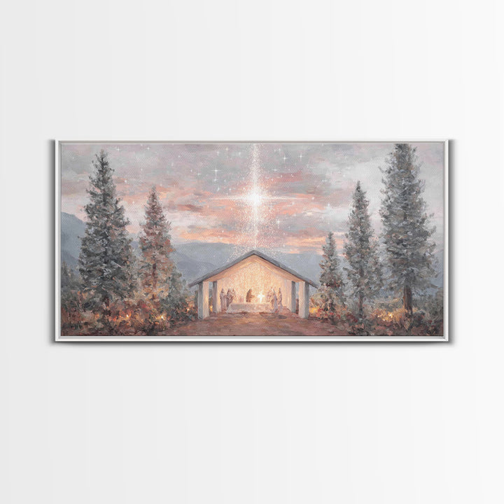 Nativity Light Rising – Framed Canvas Print – Christian Christmas Art – Christmas Wall Art – Christian Art Canvas – Christian Paintings – F