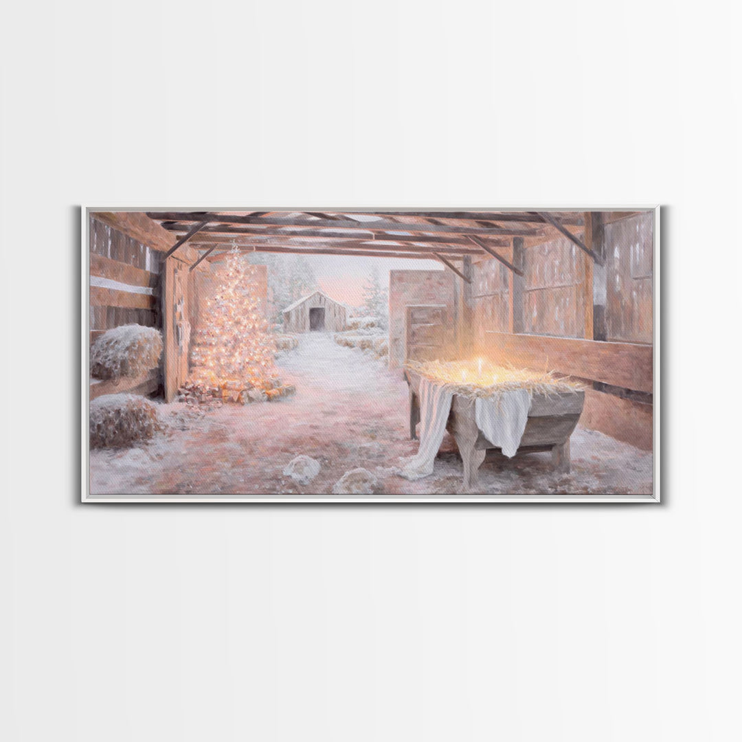 Manger Dawn Promise, Framed Canvas Print, Christian Christmas Art, Christian Art Canvas, Christmas Wall Art, Christian Wall Art, Christmas