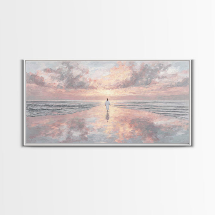 Heavenly Shore – Framed Canvas Print – Christian Wall Art – Large Jesus Painting – Christian Art Painting – Modern Christian Art – Christia