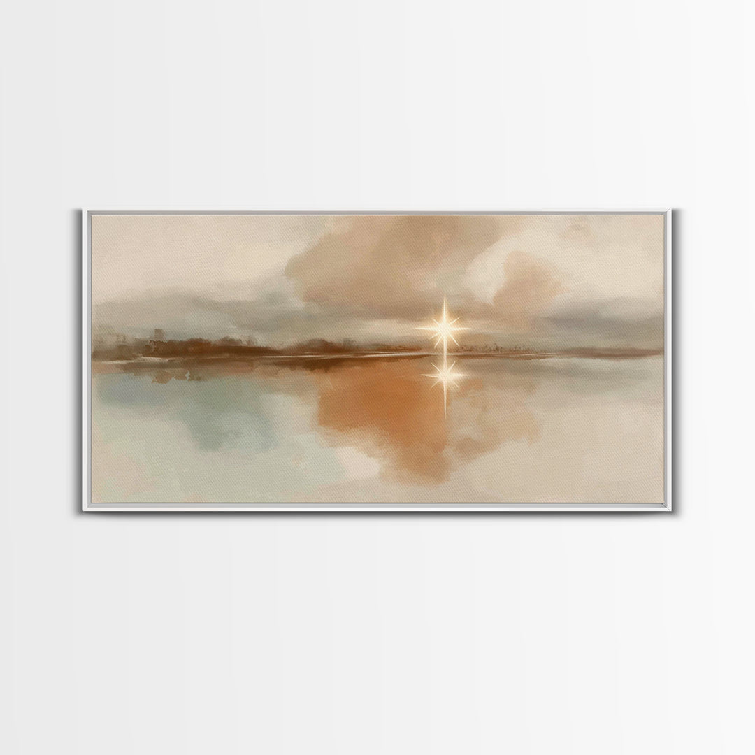 Star Over Stillness – Framed Canvas Print – Christian Art Canvas – Christian Wall Art – Minimalist Christian Art – Christmas Art – Christia