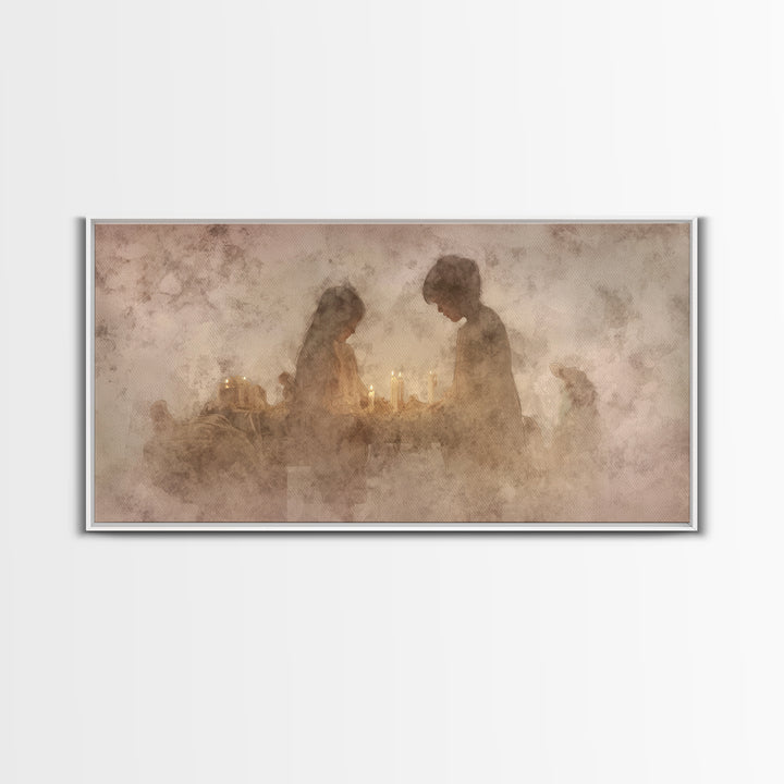 Holy Candle Prayer – Framed Canvas Print – Christian Art Canvas – Christian Wall Art – Moody Christmas Art – Christian Art Work – Christian