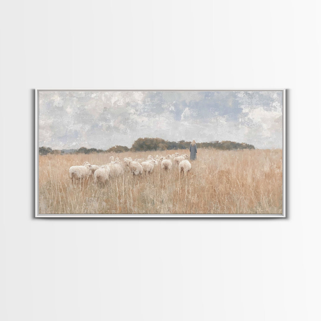 Shepherd’s Calling – Framed Canvas Print – Christian Art Work – Christian Wall Art – Large Christian Painting – Christian Art Canvas – Chri