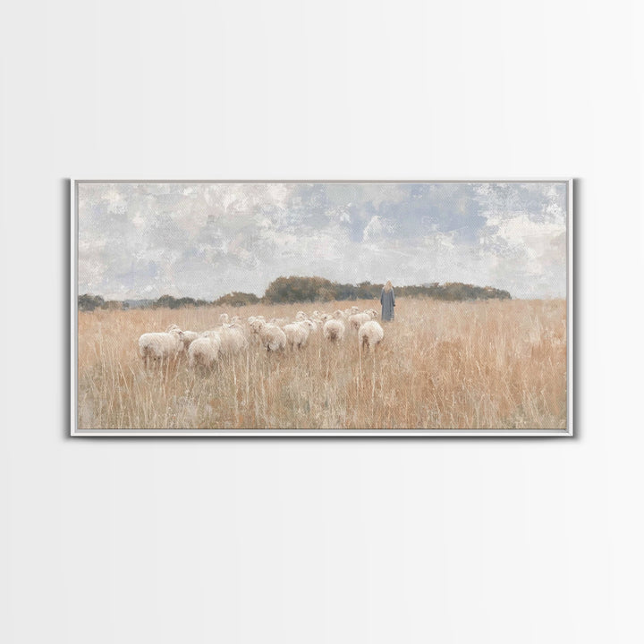 Shepherd’s Calling – Framed Canvas Print – Christian Art Work – Christian Wall Art – Large Christian Painting – Christian Art Canvas – Chri