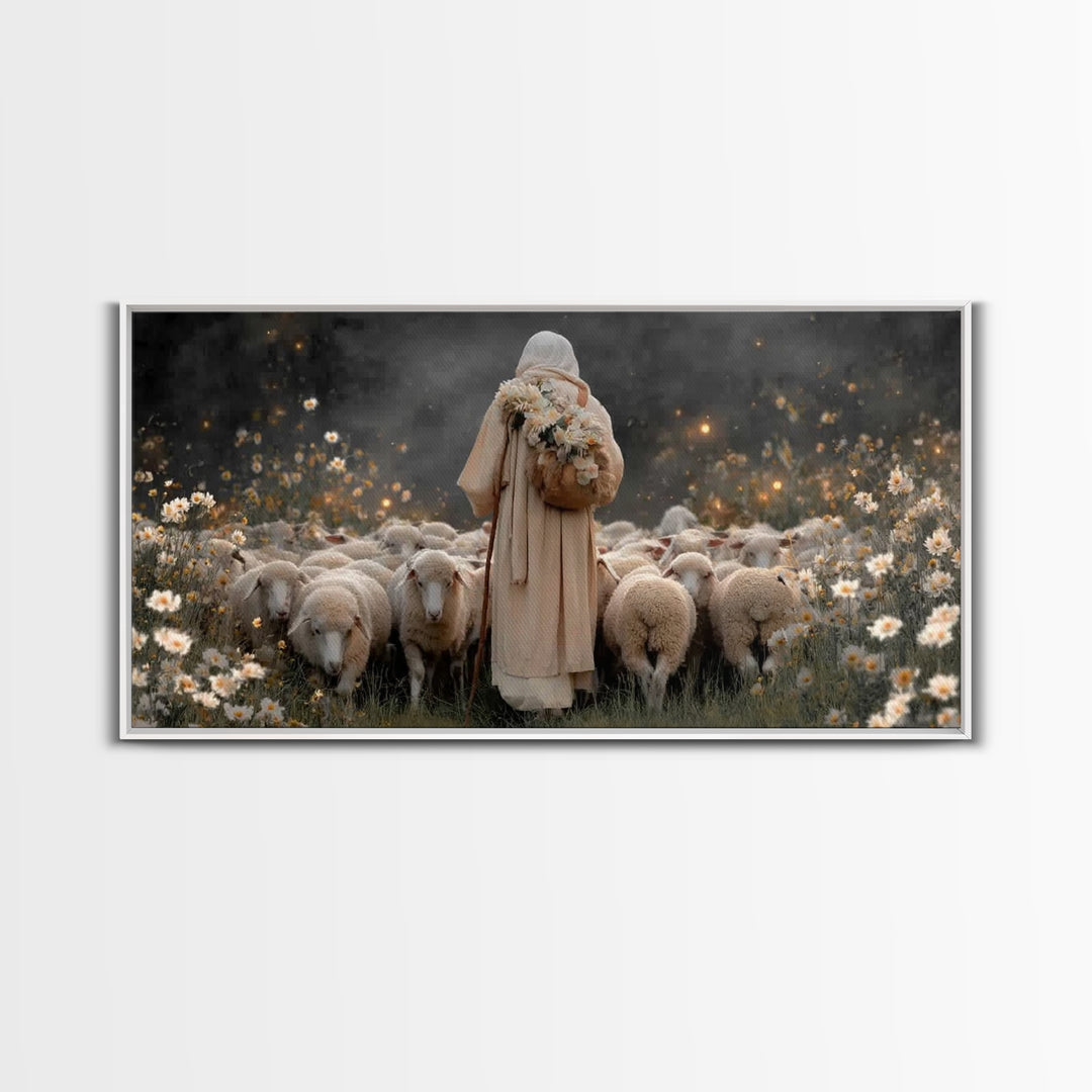 Floral Shepherd Grace – Framed Canvas Print – Christian Art Canvas – Jesus Painting – Christian Wall Art – Christian Art Gift – Christian C