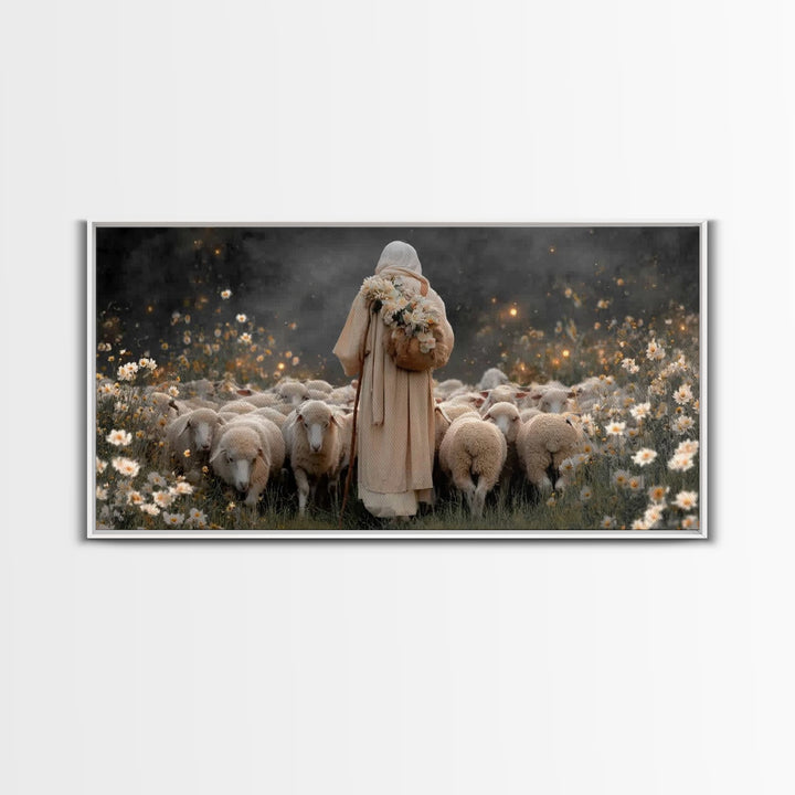 Floral Shepherd Grace – Framed Canvas Print – Christian Art Canvas – Jesus Painting – Christian Wall Art – Christian Art Gift – Christian C