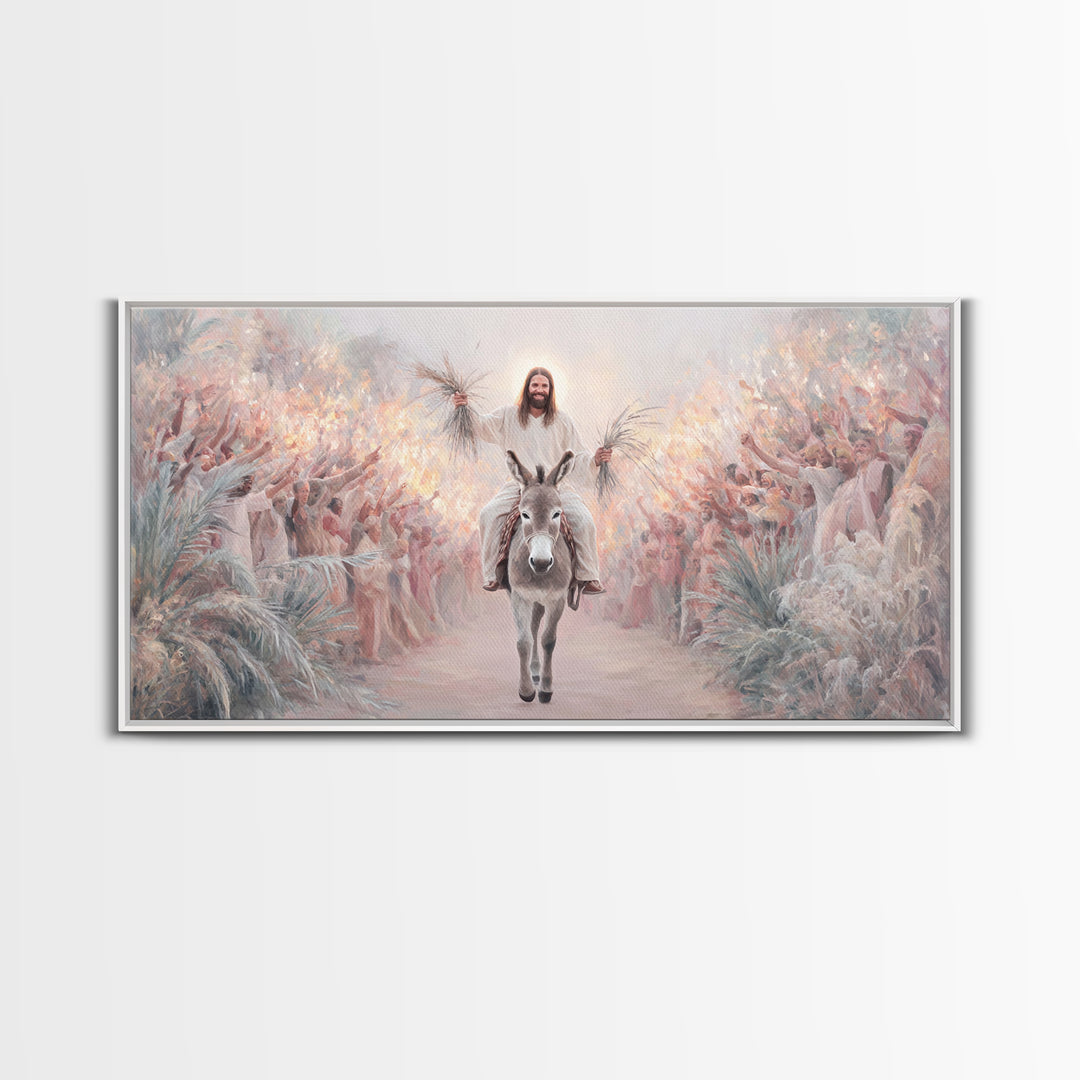 Palm Procession Joy, Framed Canvas Print, Christian Wall Art, Christian Art Canvas, Christian Gift, Christmas Art, Jesus Painting