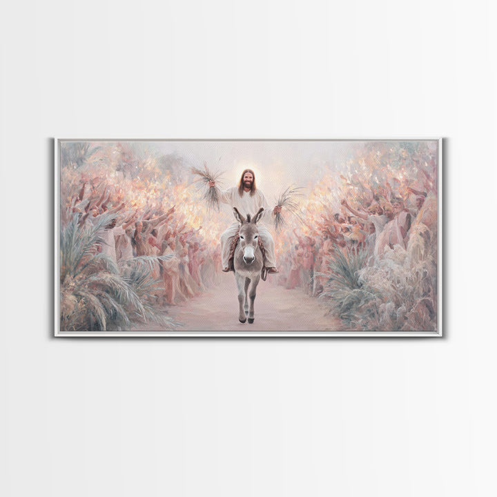 Palm Procession Joy, Framed Canvas Print, Christian Wall Art, Christian Art Canvas, Christian Gift, Christmas Art, Jesus Painting