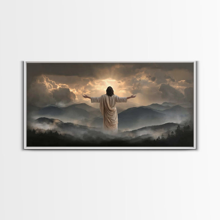 Mountain Glory Light - Framed Canvas Print - Christian Art Canvas - Christian Wall Art - Jesus Painting - Christian Gift - Christmas Art
