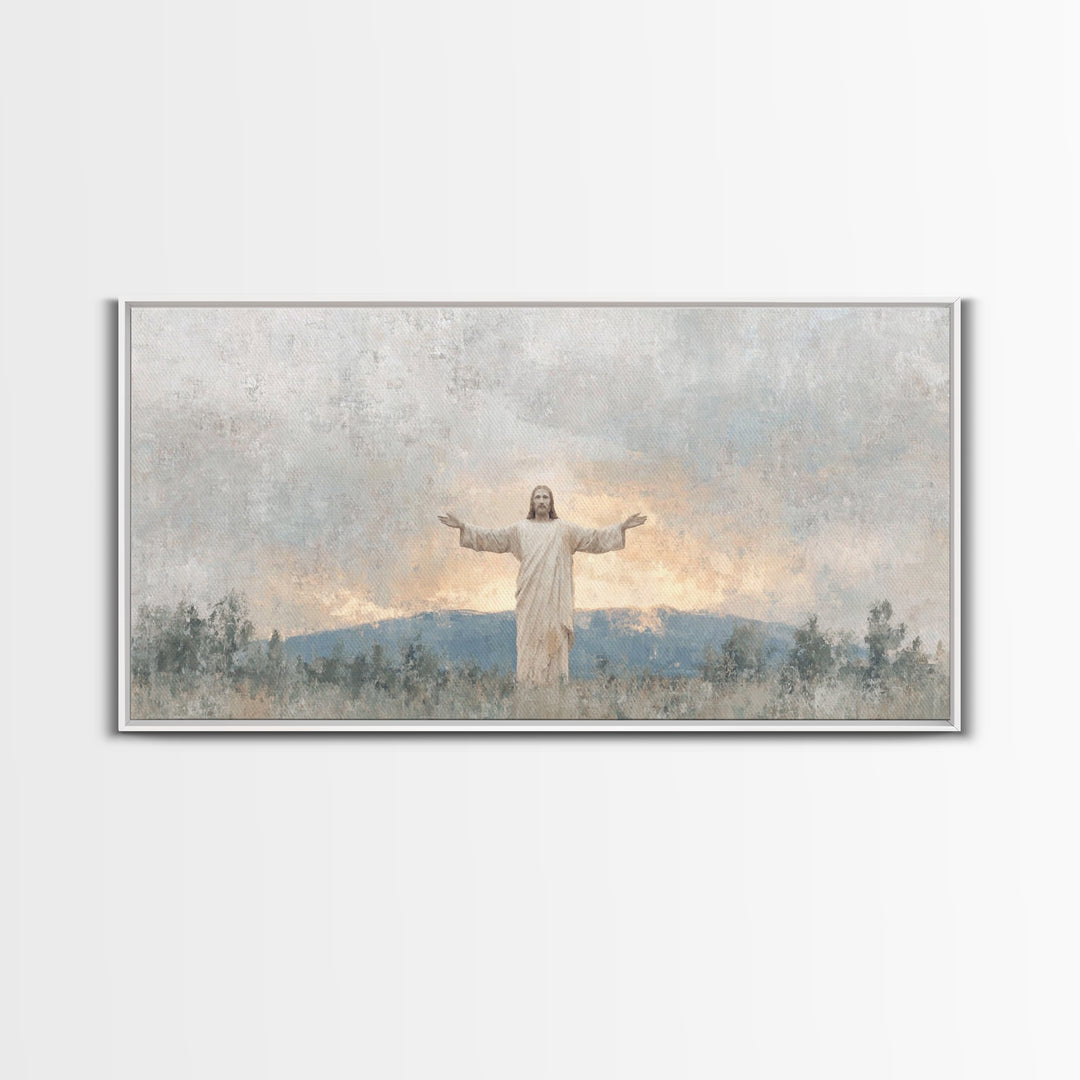 Open Arms Light | Framed Canvas Print | Christian Wall Art | Jesus Painting | Christian Art Canvas | Christian Gift | Modern Christian Art