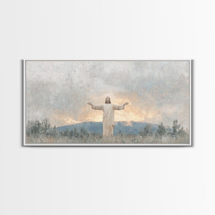 Open Arms Light | Framed Canvas Print | Christian Wall Art | Jesus Painting | Christian Art Canvas | Christian Gift | Modern Christian Art