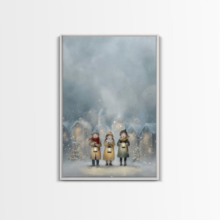 Lantern Carolers – Framed Canvas Print – Christian Wall Art – Christmas Art – Christian Art Canvas – Christian Christmas Art