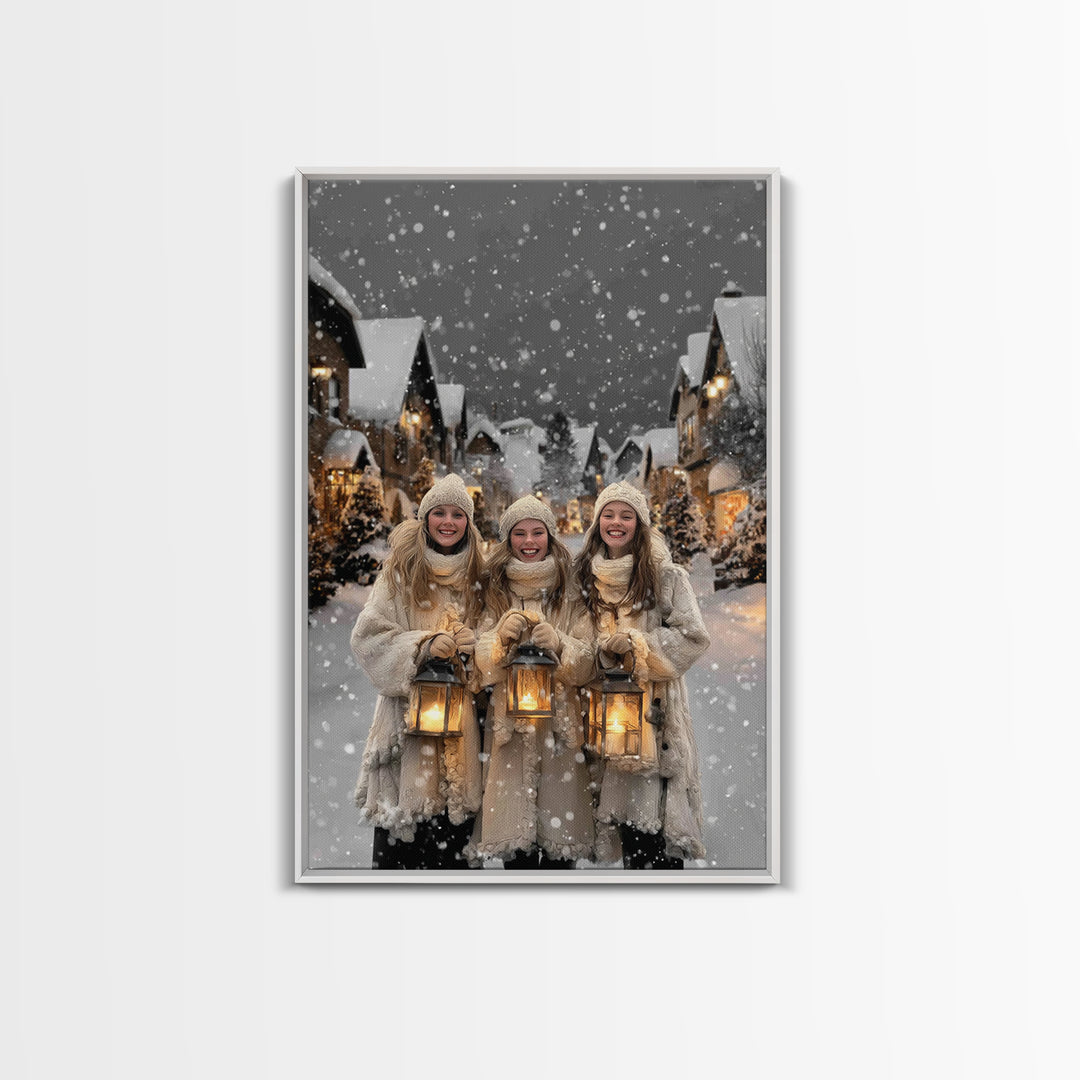 City Lanterns – Framed Canvas Print – Christian Wall Art – Christian Art Canvas – Christmas Art – Vintage Christmas Art
