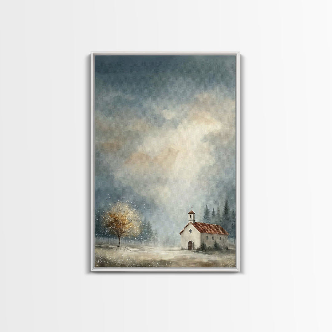 Mountain Chapel – Framed Canvas Print – Christian Art Canvas – Christian Wall Art – Christian Painting – Christian Decor