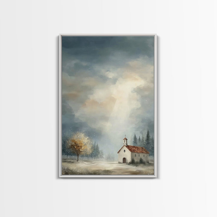 Mountain Chapel – Framed Canvas Print – Christian Art Canvas – Christian Wall Art – Christian Painting – Christian Decor