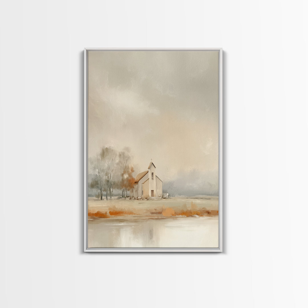 Autumn Chapel – Framed Canvas Print – Christian Wall Art – Christian Art Canvas – Christian Painting – Christian Decor