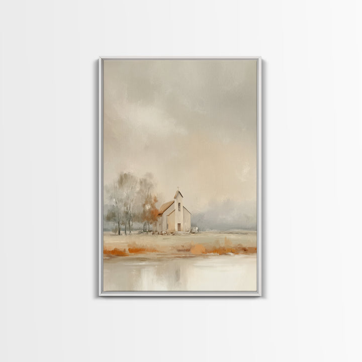 Autumn Chapel – Framed Canvas Print – Christian Wall Art – Christian Art Canvas – Christian Painting – Christian Decor