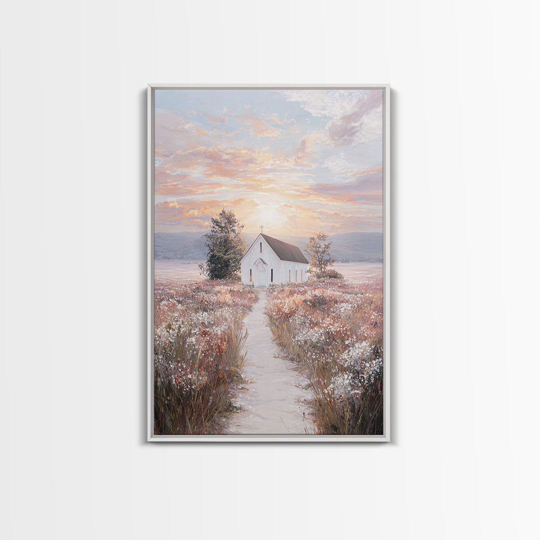 Sunrise Chapel – Framed Canvas Print – Christian Wall Art – Christian Art Canvas – Christian Painting – Christian Decor