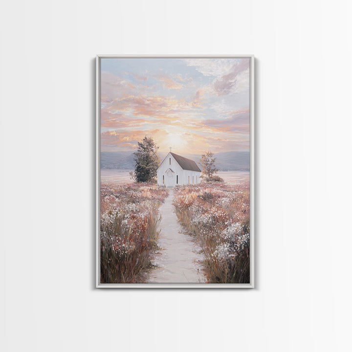 Sunrise Chapel – Framed Canvas Print – Christian Wall Art – Christian Art Canvas – Christian Painting – Christian Decor