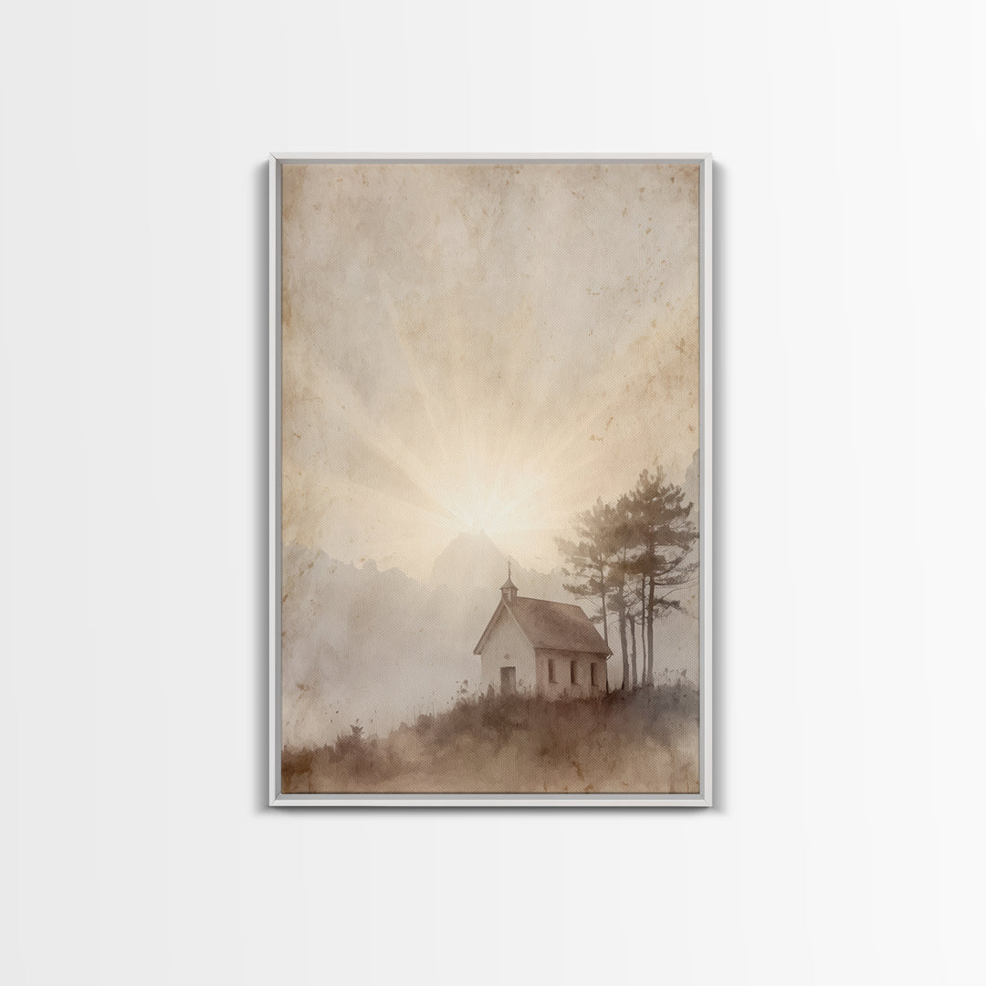 Dawn Chapel Grace – Framed Canvas Print – Christian Art Canvas – Christian Wall Art – Minimalist Christian Art – Christian Painting