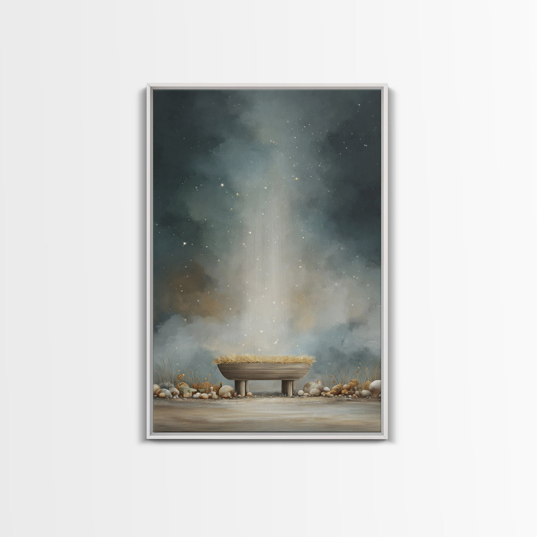 Holy Manger Light – Framed Canvas Print – Christian Wall Art – Christian Art Canvas – Christmas Art – Christian Christmas Art