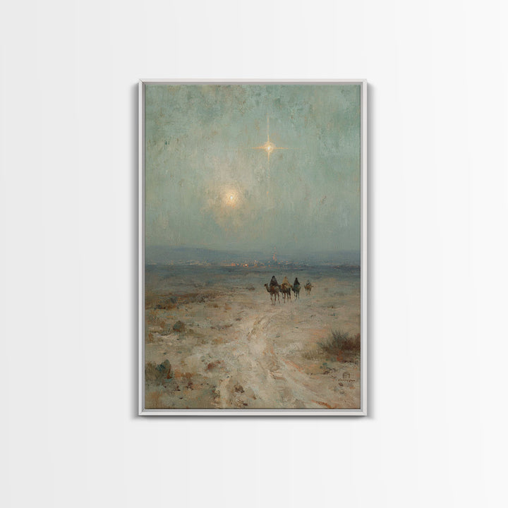 Desert Star Journey | Framed Canvas Print | Christian Art Print | Christian Wall Art | Vintage Christmas Art | Jesus Painting | Christian G