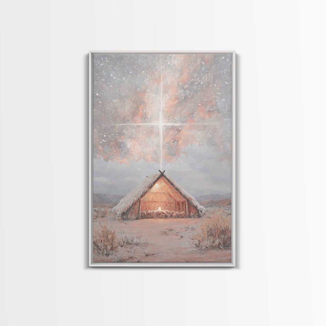 Heavenly Birth Light, Framed Canvas Print, Christian Wall Art, Christian Christmas Art, Jesus Painting, Christmas Canvas Wall Art, Christia