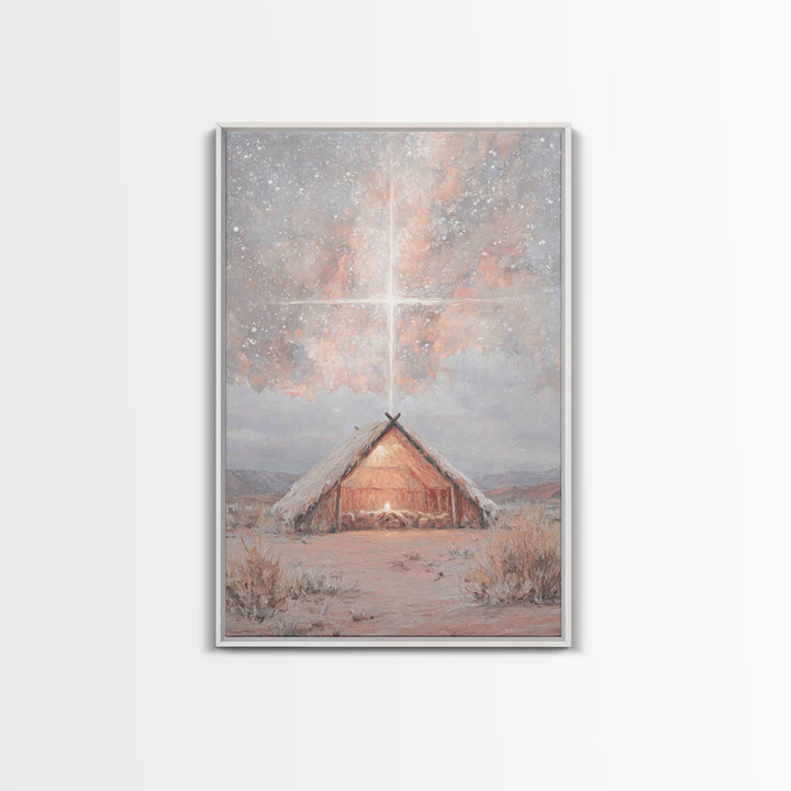 Heavenly Birth Light, Framed Canvas Print, Christian Wall Art, Christian Christmas Art, Jesus Painting, Christmas Canvas Wall Art, Christia